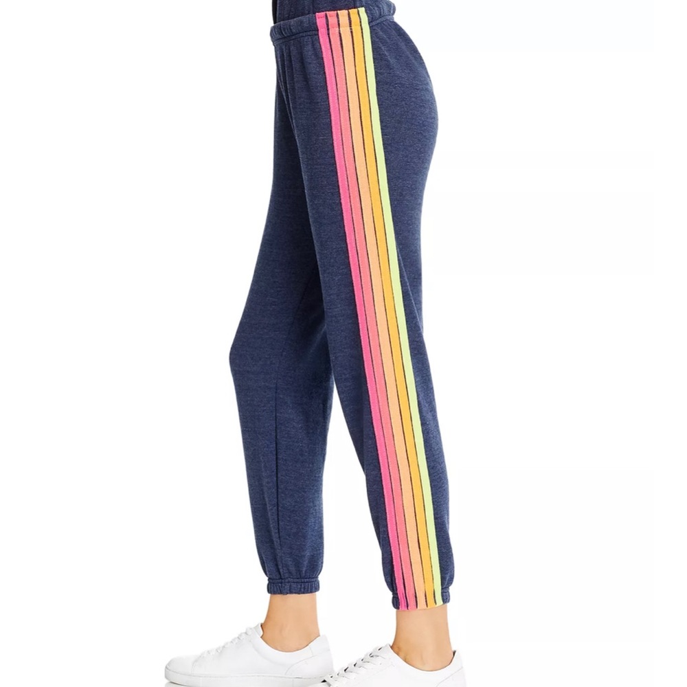 Aviator Nation | 5 Stripe Sweatpants | Heather Navy Neon | Size M